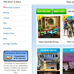 The Sims 3: Website My Page Offering Free Simpoint Redemption